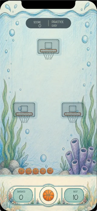 The hand-drawn underwater basketball court in Aqua Arcade Sports